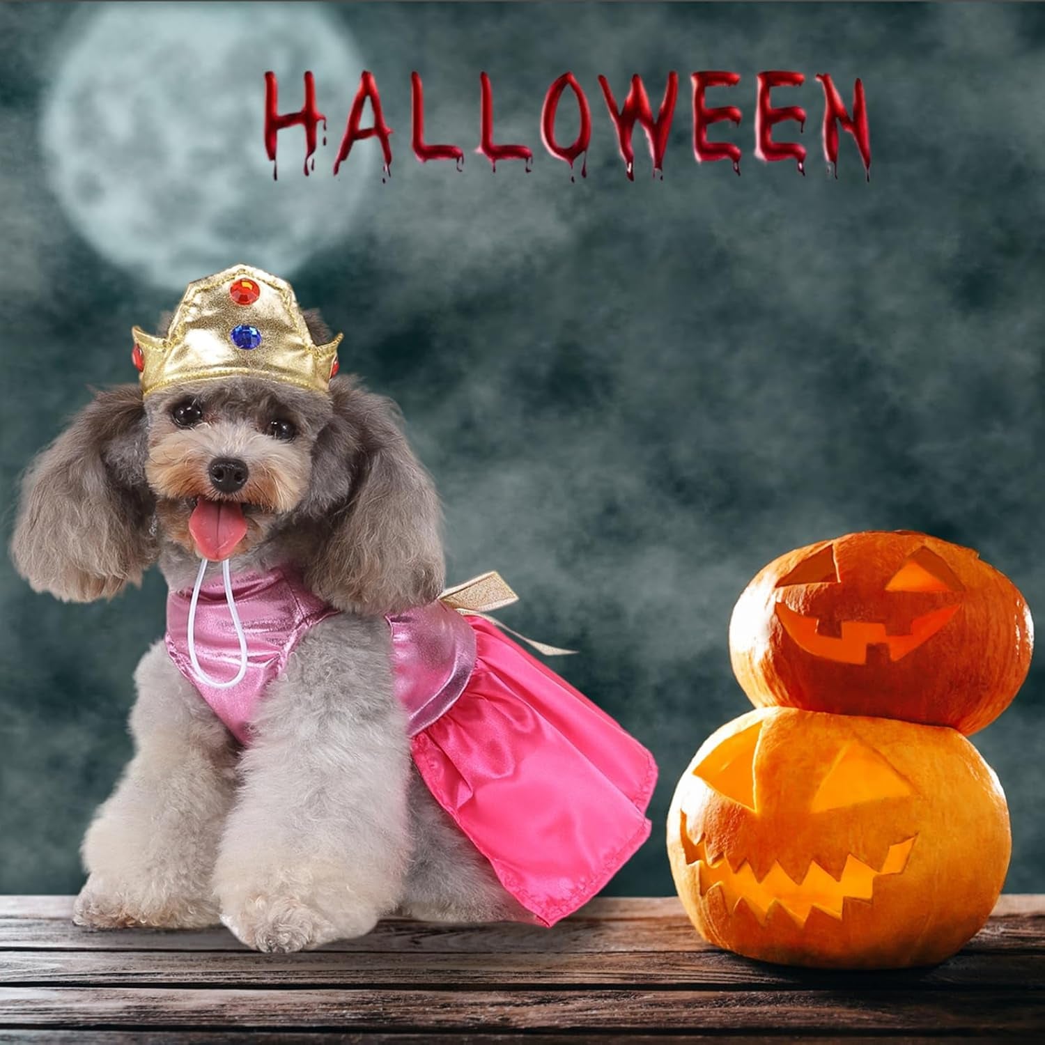 Princess Dog Costume Pink Princess Dress, Cute Queen Dog Halloween Costume Dogs Cosplay Costumes Fashion Dress for Puppy Small Medium Dogs Special Events Funny Photo Props Accessories