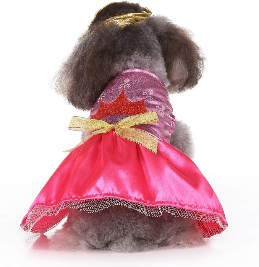 Princess Dog Costume Pink Princess Dress, Cute Queen Dog Halloween Costume Dogs Cosplay Costumes Fashion Dress for Puppy Small Medium Dogs Special Events Funny Photo Props Accessories