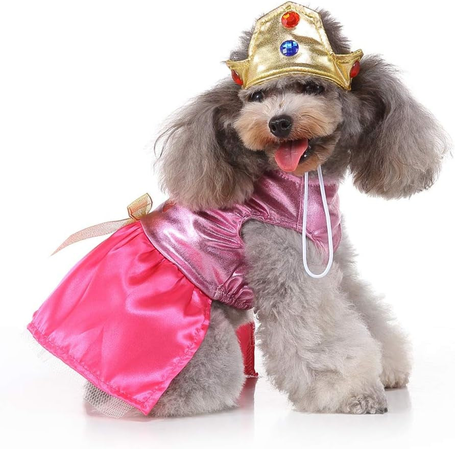 Princess Dog Costume Pink Princess Dress, Cute Queen Dog Halloween Costume Dogs Cosplay Costumes Fashion Dress for Puppy Small Medium Dogs Special Events Funny Photo Props Accessories