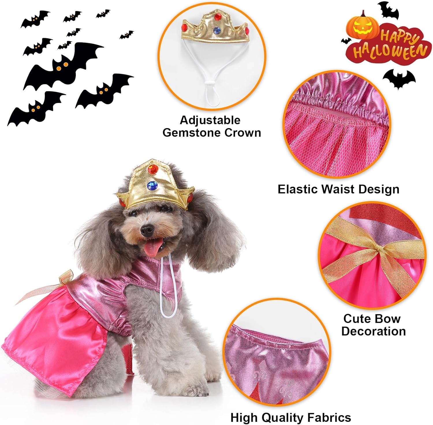 Princess Dog Costume Pink Princess Dress, Cute Queen Dog Halloween Costume Dogs Cosplay Costumes Fashion Dress for Puppy Small Medium Dogs Special Events Funny Photo Props Accessories