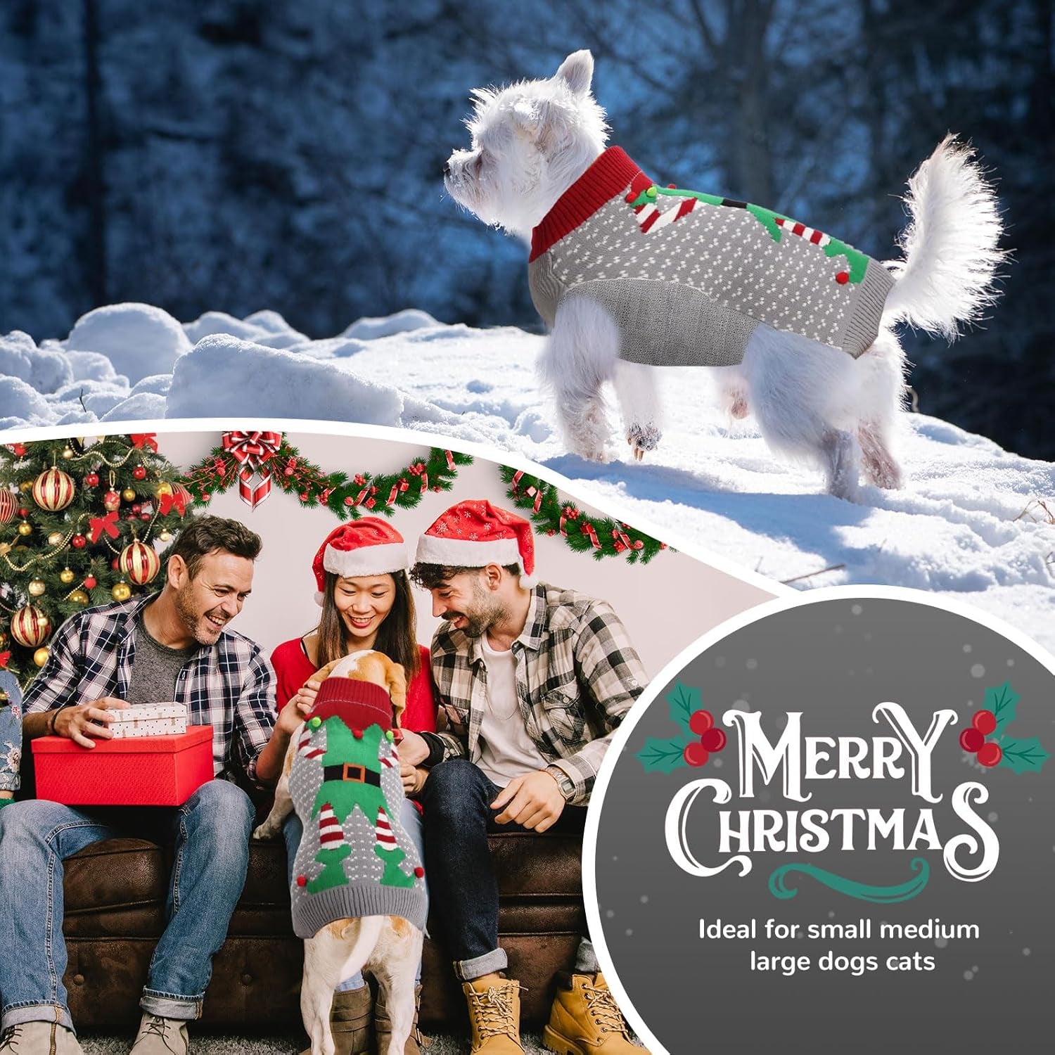 Dog Christmas Sweater Ugly Elf Clown Cat Sweater Vest Pet Jumper Grey Green Holiday Dog Clothes Puppy Sweaters for Small Medium Large Dogs Cats Fall Winter Outfits Xmas Dogs Costume,Xx-Small